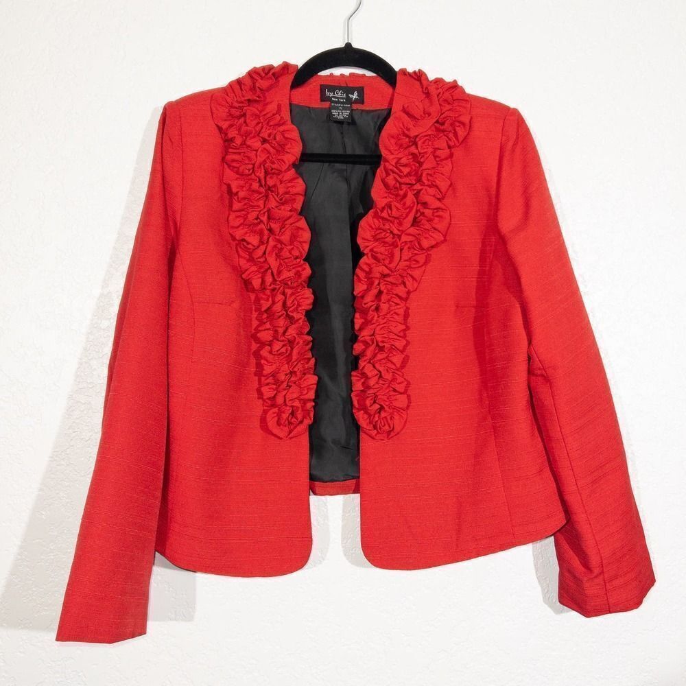 Ivy‎ Chic New York Red Ruffle Front Blazer Size Large Petite
